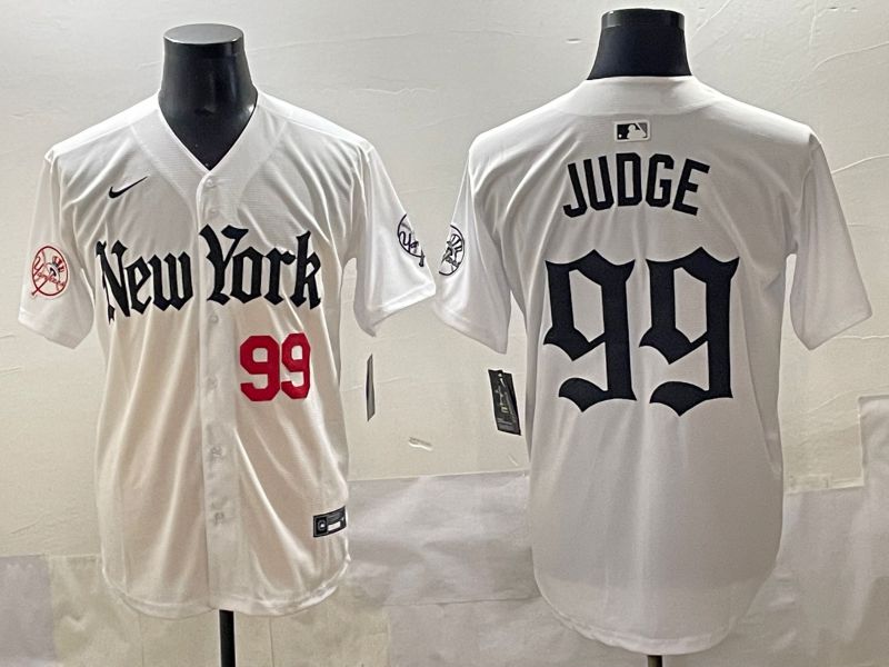 Men 2025 New York Yankees #99 Judge White Five generations Joint Name Nike MLB Jersey style 9